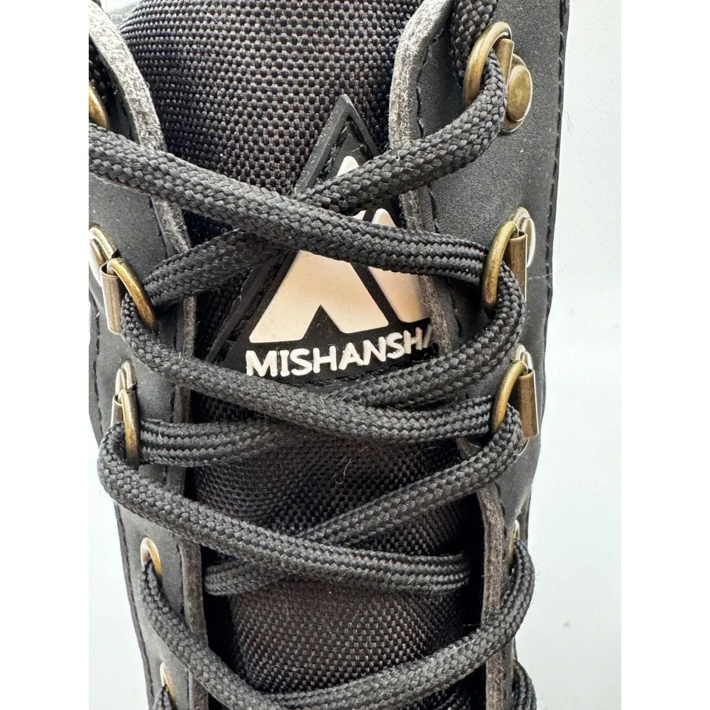 Mishansha Mens Black Faux Fur Lined Winter Snow‎ Boots Water Resistant Size 10